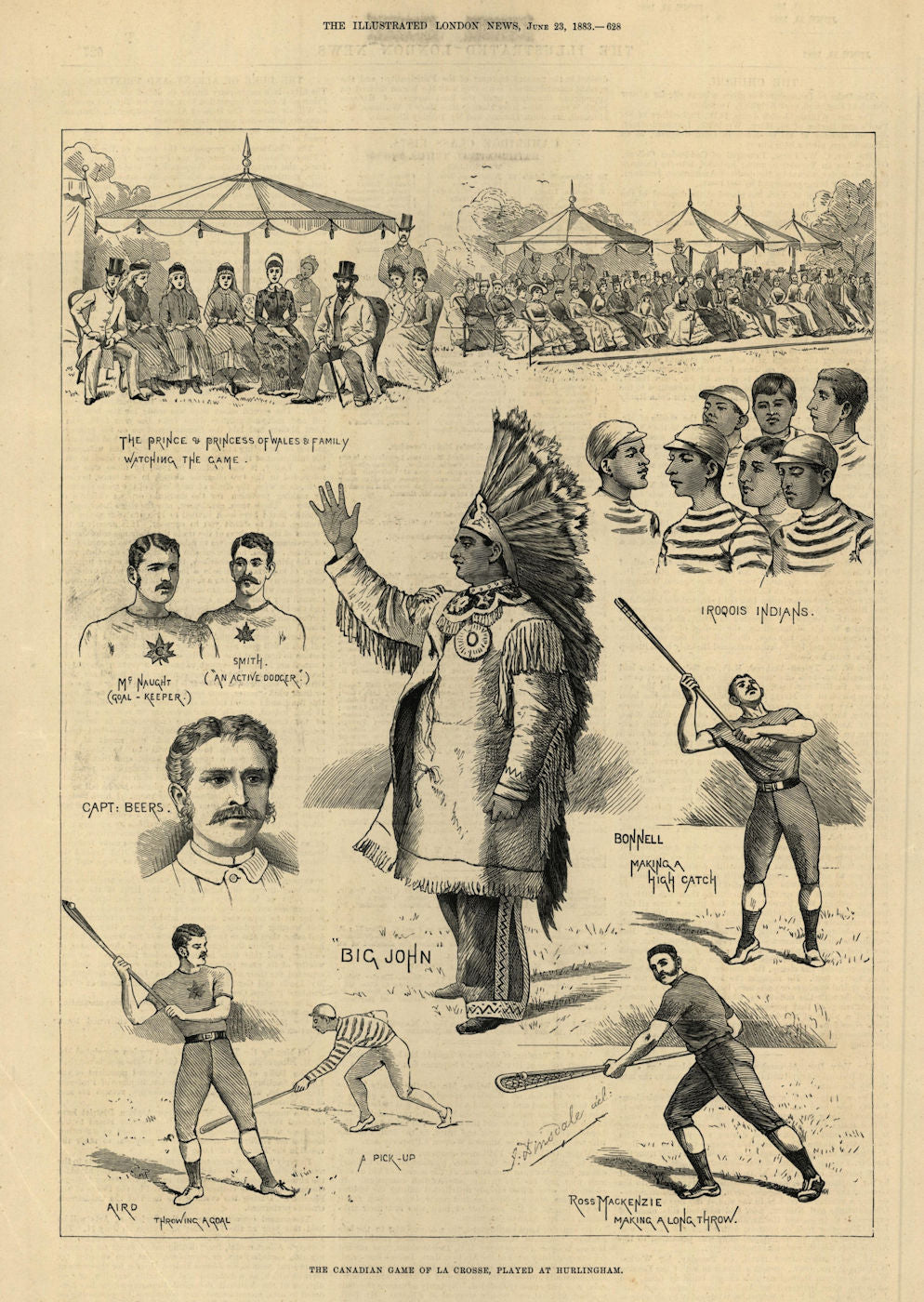 The Canadian game of Lacrosse, played at Hurlingham. London. Sports 1883 print